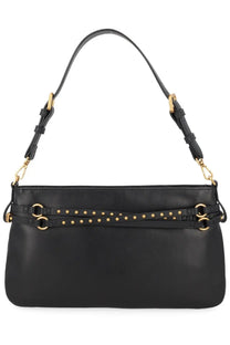 Pinko women’s borsa belt medium black leather shoulder bag with gold-tone studs and hardware