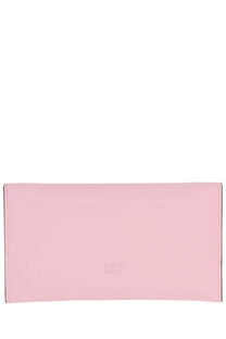 Pinko women’s borsa con small blue sleek minimalist pink leather wallet with smooth finish and subtle edge stitching