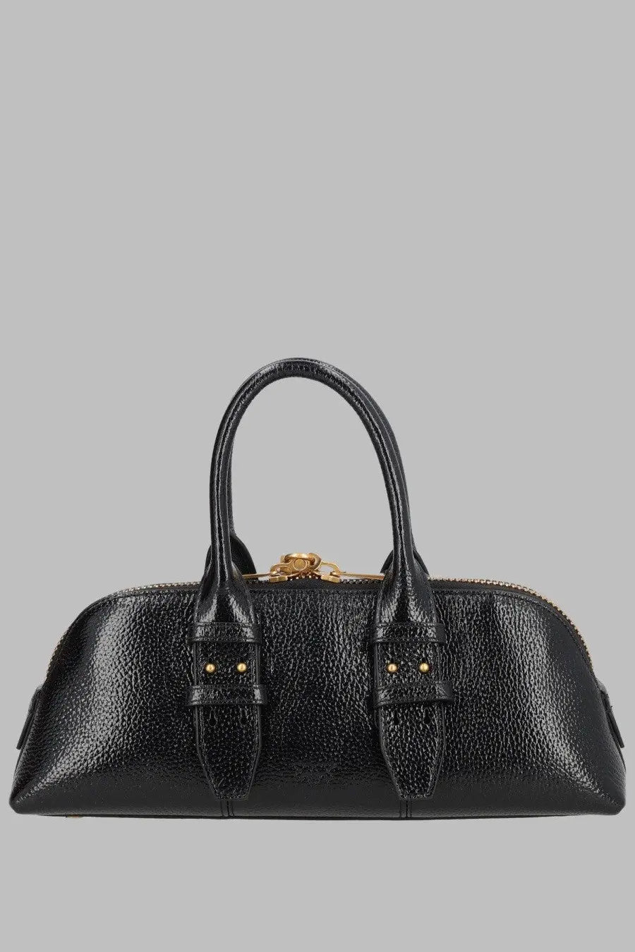 Pinko women’s borsa escape con black black pebbled leather handbag with gold-tone hardware and dual top handles