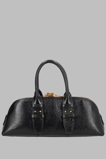 Pinko women’s borsa escape con black black pebbled leather handbag with gold-tone hardware and dual top handles