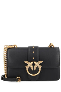Pinko women’s borsa love bag one small black crossbody bag in black leather with gold-tone bird clasp and chain strap
