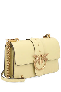 Pinko women’s borsa love bag one small yellow cream leather crossbody bag with gold-tone bird clasp and chain strap