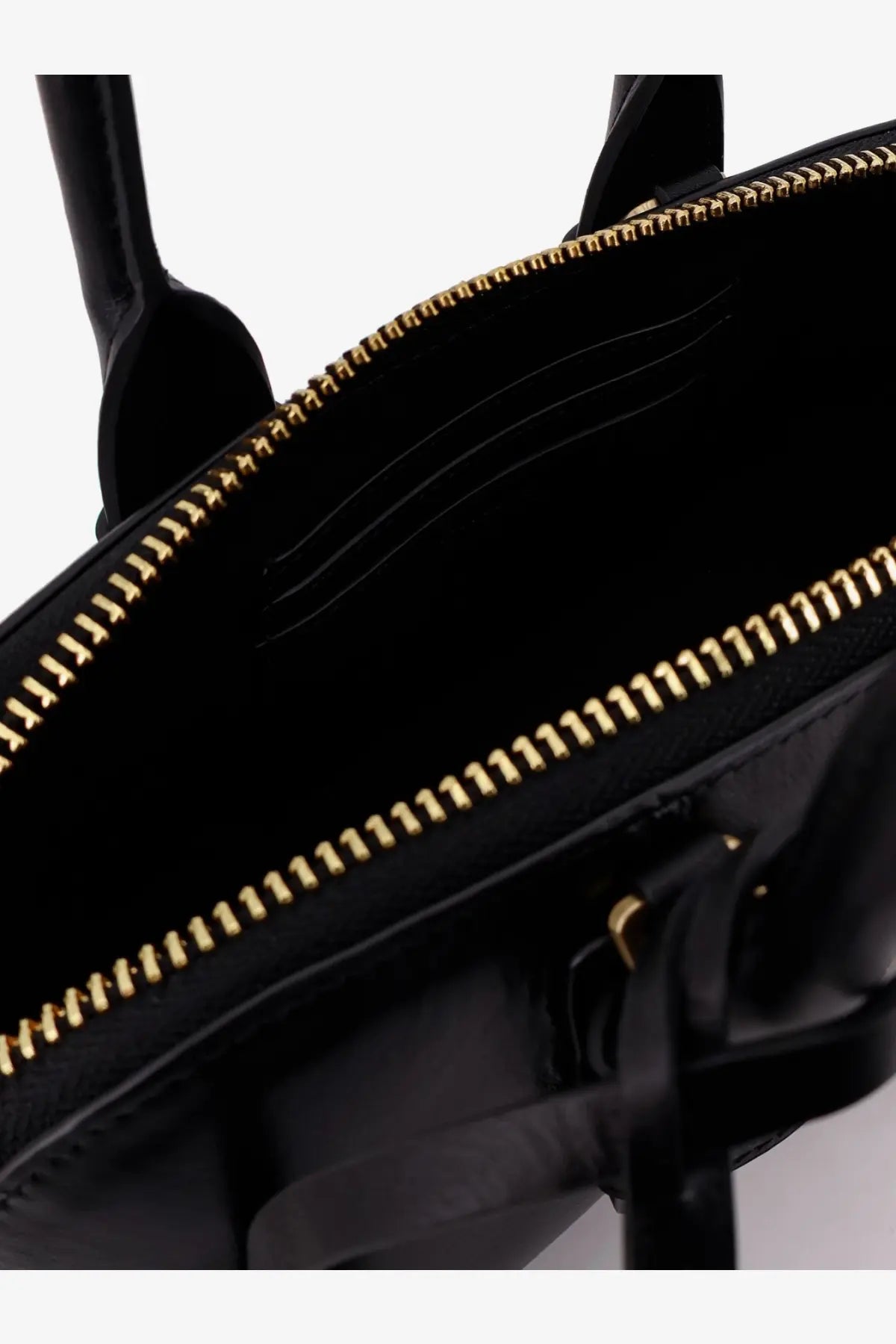 Pinko women’s bowling escape black leather handbag with gold-tone zipper and structured interior compartments