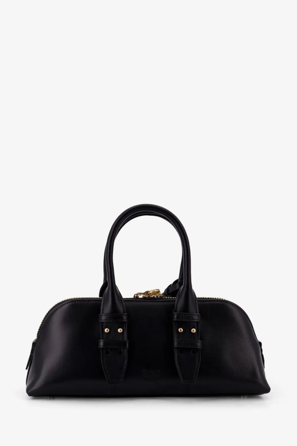 Pinko women’s bowling escape bag leather handbag in black with gold-tone hardware and structured rounded shape