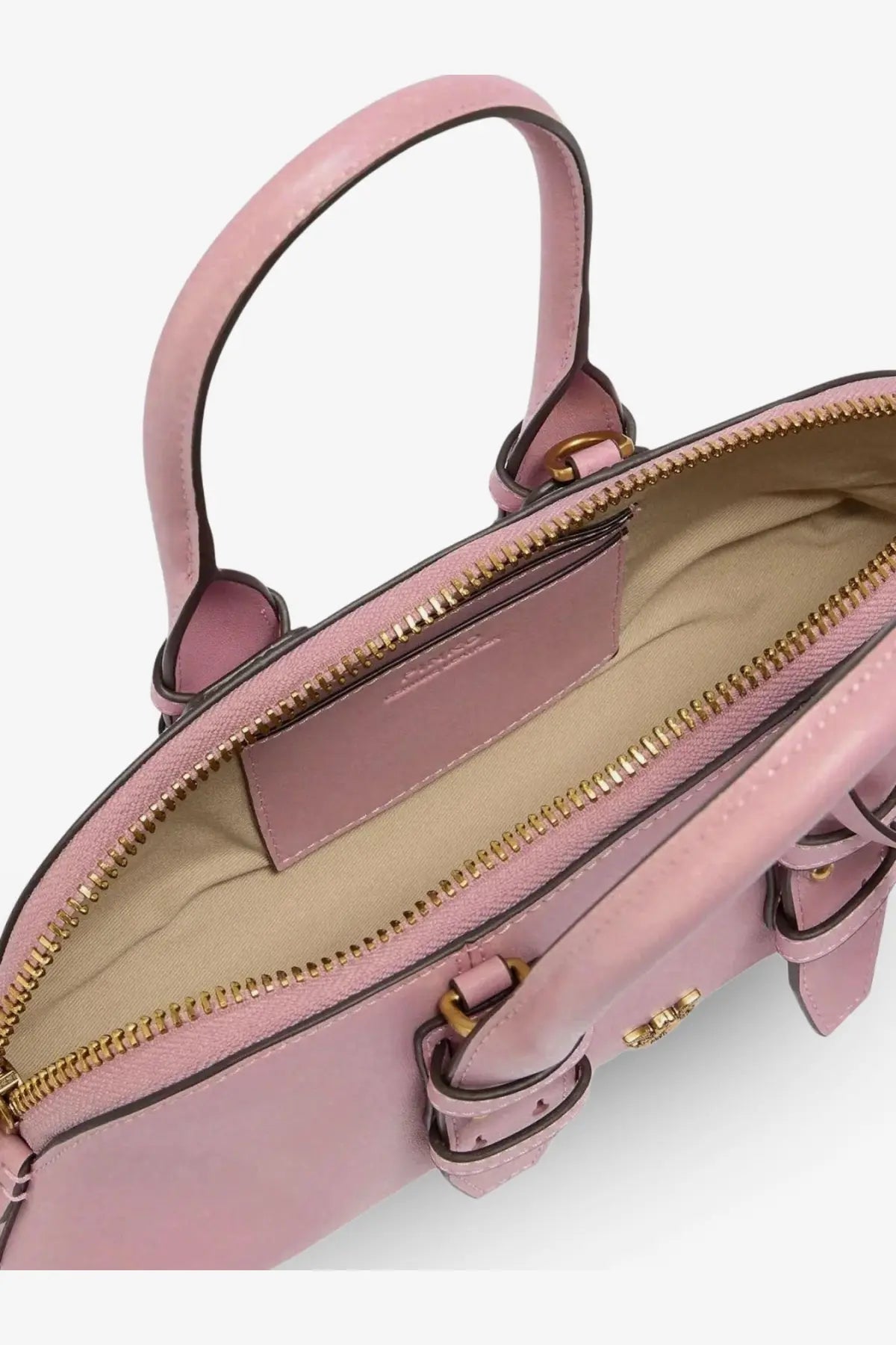 Pinko women’s bowling escape structured leather handbag in pink with gold-tone hardware and a sleek design