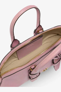 Pinko women’s bowling escape structured leather handbag in pink with gold-tone hardware and a sleek design