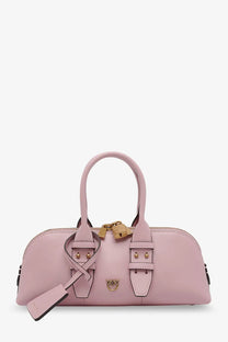Pinko women’s bowling escape pink handbag in soft leather with gold hardware and lock and key closure