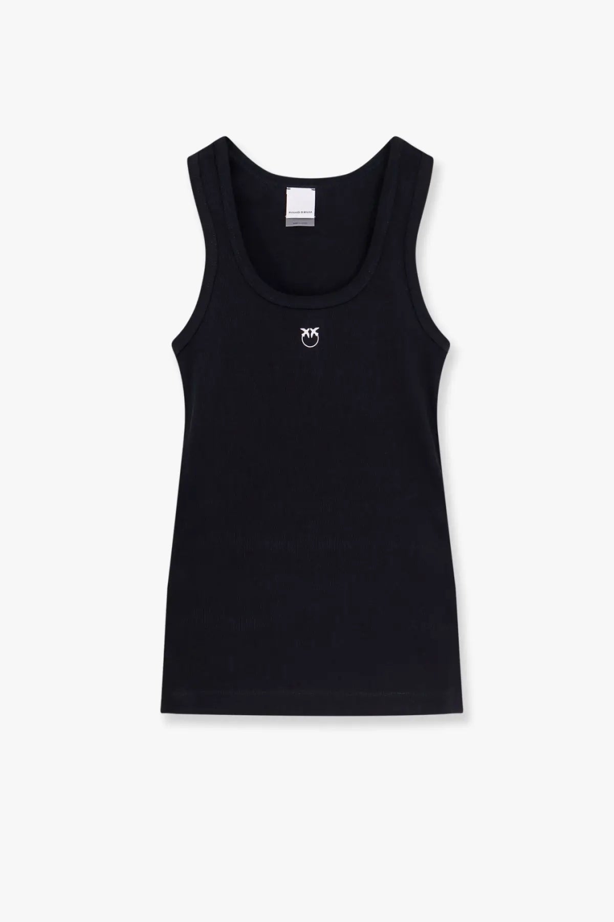 Pinko women’s black cotton sleeveless tank top with small white logo on chest perfect for casual wear
