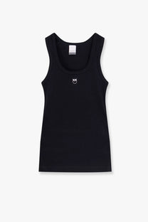 Pinko women’s black cotton sleeveless tank top with small white logo on chest perfect for casual wear
