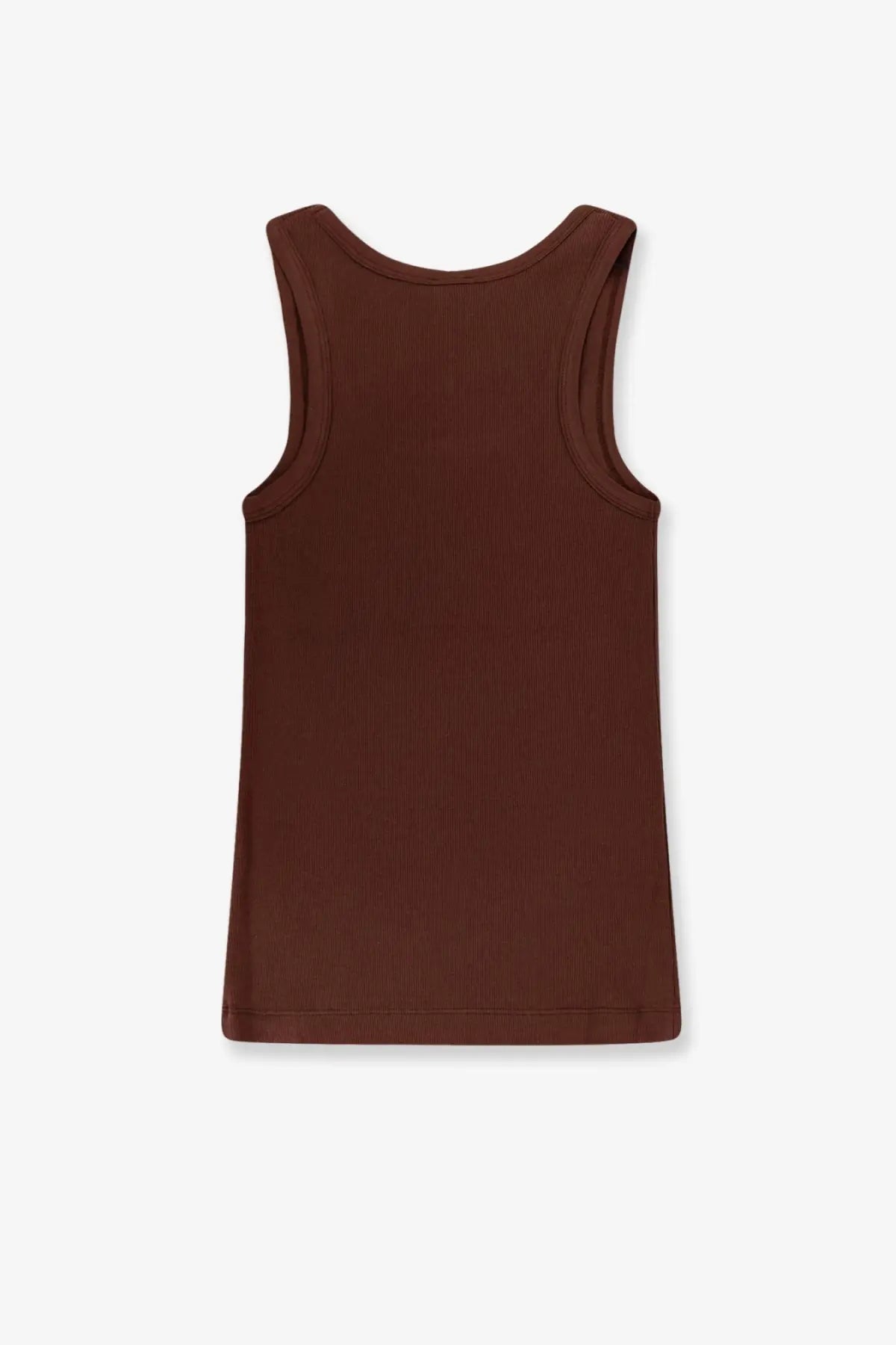 Pinko women’s calcolatore ribbed chocolate brown cotton tank top with sleeveless design and round neckline