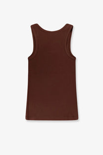 Pinko women’s calcolatore ribbed chocolate brown cotton tank top with sleeveless design and round neckline