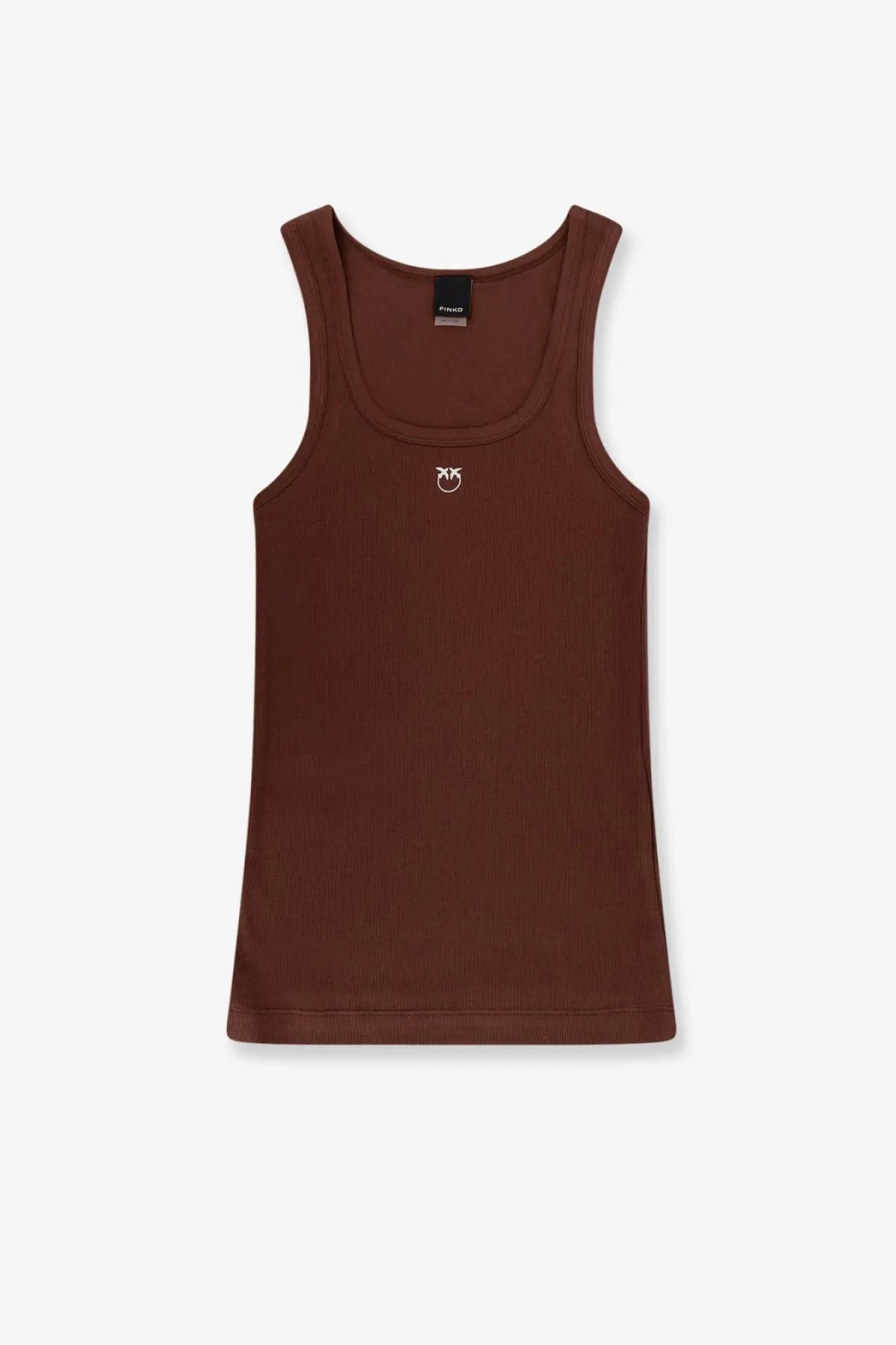 Pinko womens calcolatore ribbed brown cotton tank top with small white logo on chest