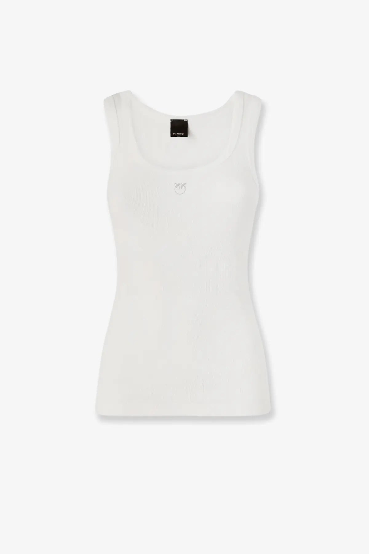 Pinko women’s white cotton ribbed tank top with subtle embroidered logo at center front