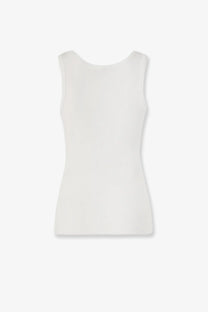 Pinko womens calcolatore cotton tank top white off-white ribbed knit sleeveless top with rounded neckline