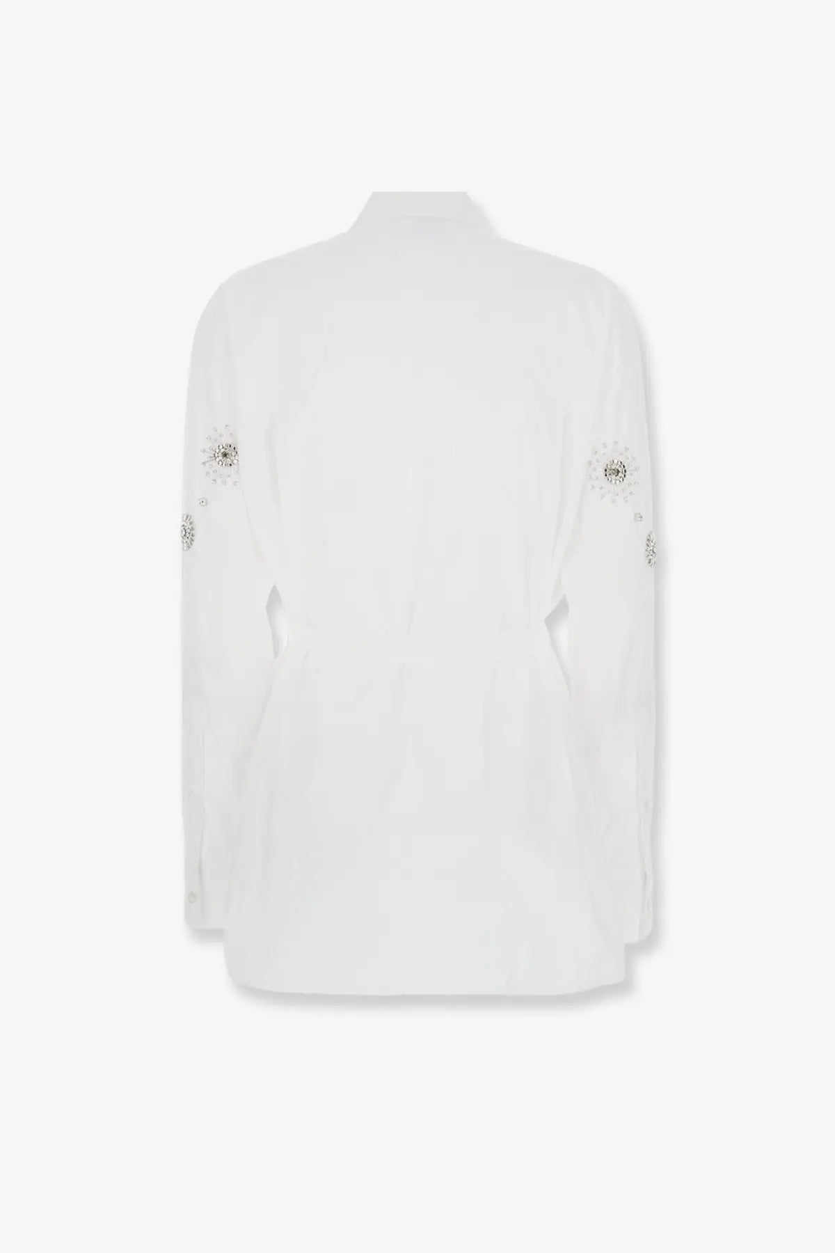 Pinko women’s Carley cotton popeline shirt white with white long-sleeved blouse and delicate floral embroidery on sleeves