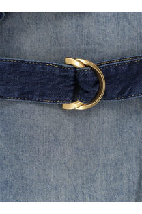 Denim belt with gold toned twisted d ring buckle on pinko womens chiarodiluna light denim jeans bronze