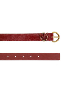 Pinko women’s cintura con red red textured leather belt with gold-tone buckle featuring the Pinko logo