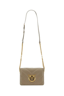 Pinko womens click mini love bag beige quilted leather crossbody with gold bird clasp and chain strap