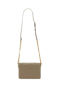 Beige quilted leather Pinko women’s Click Mini Love crossbody bag with gold-tone chain strap