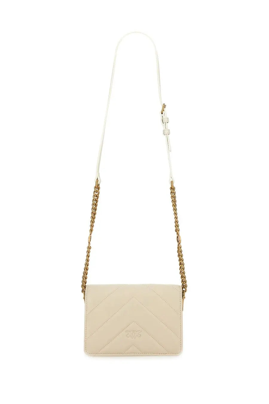 Pinko women’s click mini love bag in beige quilted leather with gold-tone chain strap and subtle brand logo