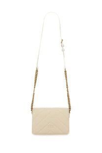 Pinko women’s click mini love bag in beige quilted leather with gold-tone chain strap and subtle brand logo
