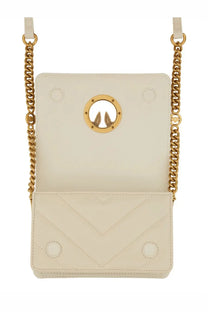 Pinko women’s click mini love bag white cream-colored quilted leather crossbody with gold chain and bird clasp