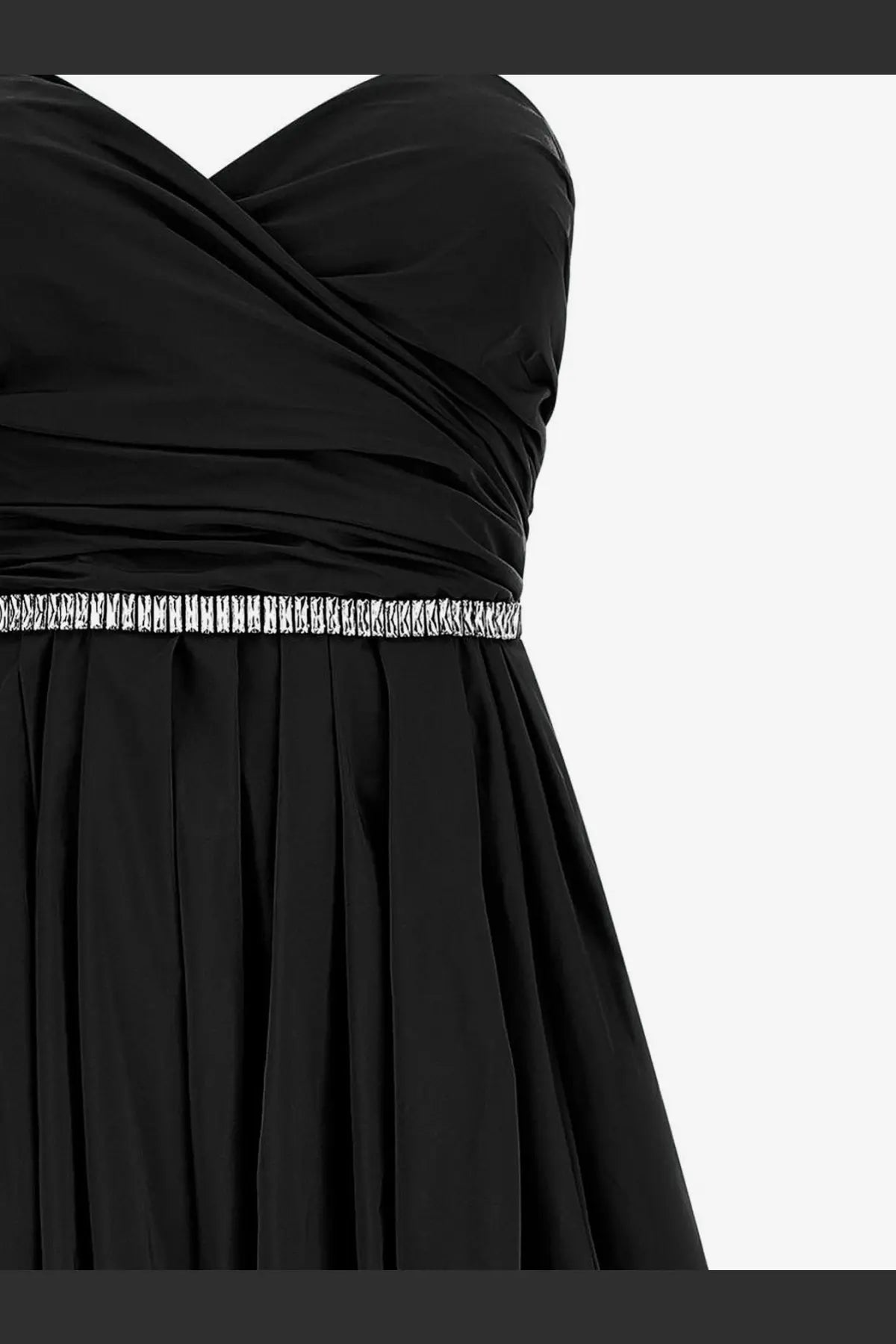Pinko women’s dattero taffeta black strapless dress with draped bodice and shimmering silver beaded belt