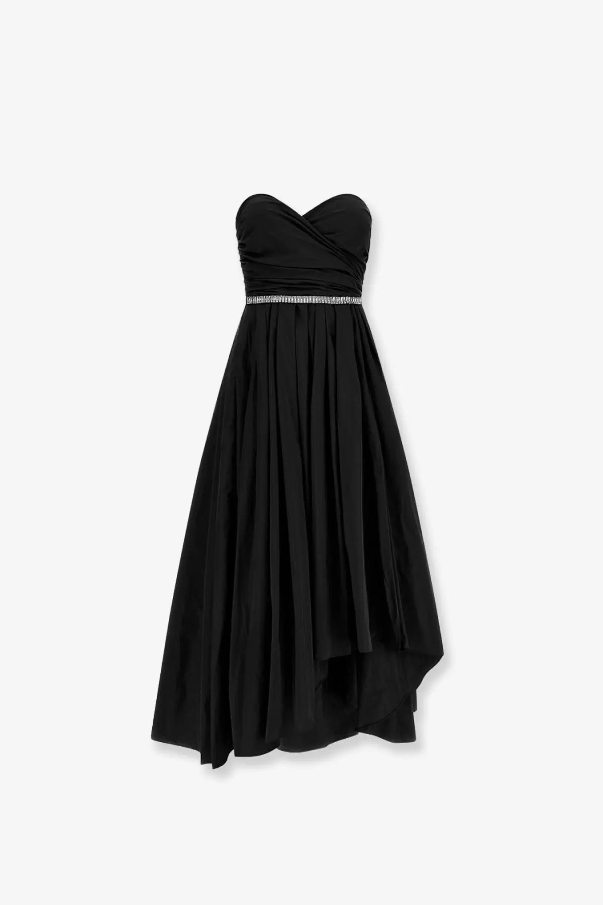 Pinko women’s dattero black strapless taffeta gown with ruched bodice and silver beaded belt for elegant occasions