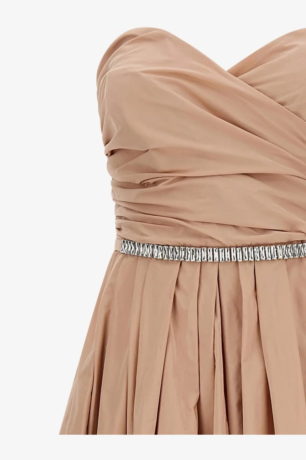 Pinko women’s dattero taffeta dress pink beige satin with draped bodice and silver beaded belt