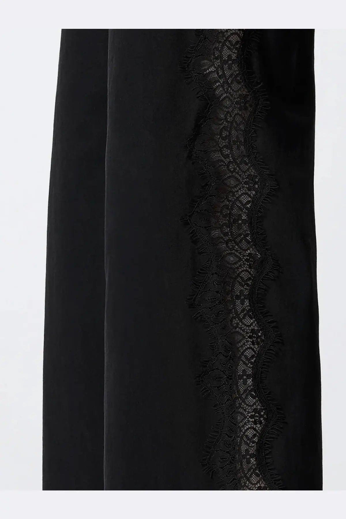 Pinko women’s black velvet skirt with delicate black lace trim down the side in denim trousers product image