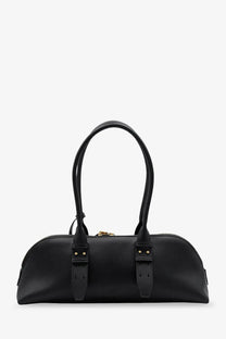 Pinko women’s escape bag black leather handbag with curved top handles and gold tone hardware shoulder bag