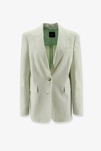 Pinko women’s faith viscose blend blazer in pale green with subtle textured weave and matching button closure
