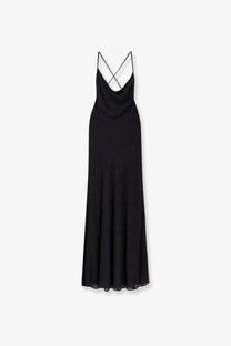 Pinko women’s farro long dress black satin maxi with delicate crisscross straps and subtle glittering embellishments