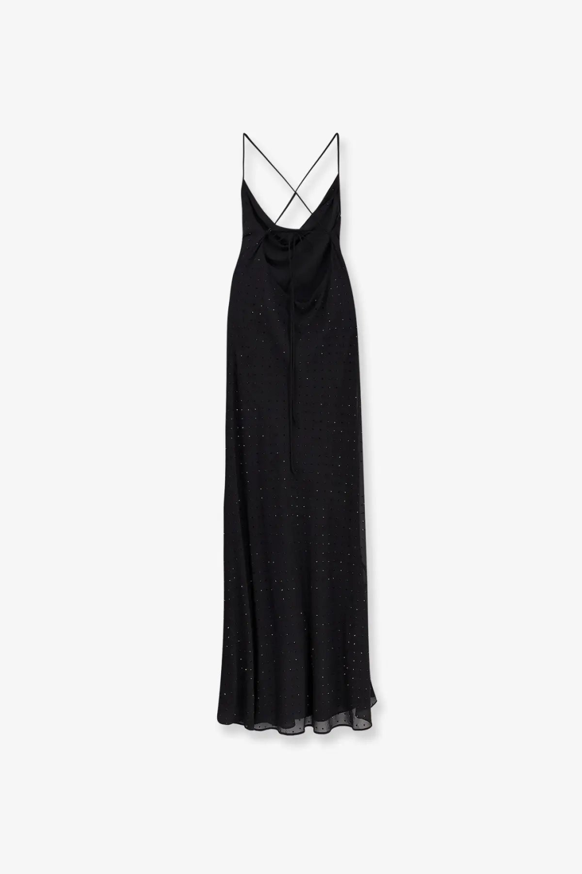 Pinko women’s farro long black satin dress with delicate crisscross straps and subtle glittering embellishments