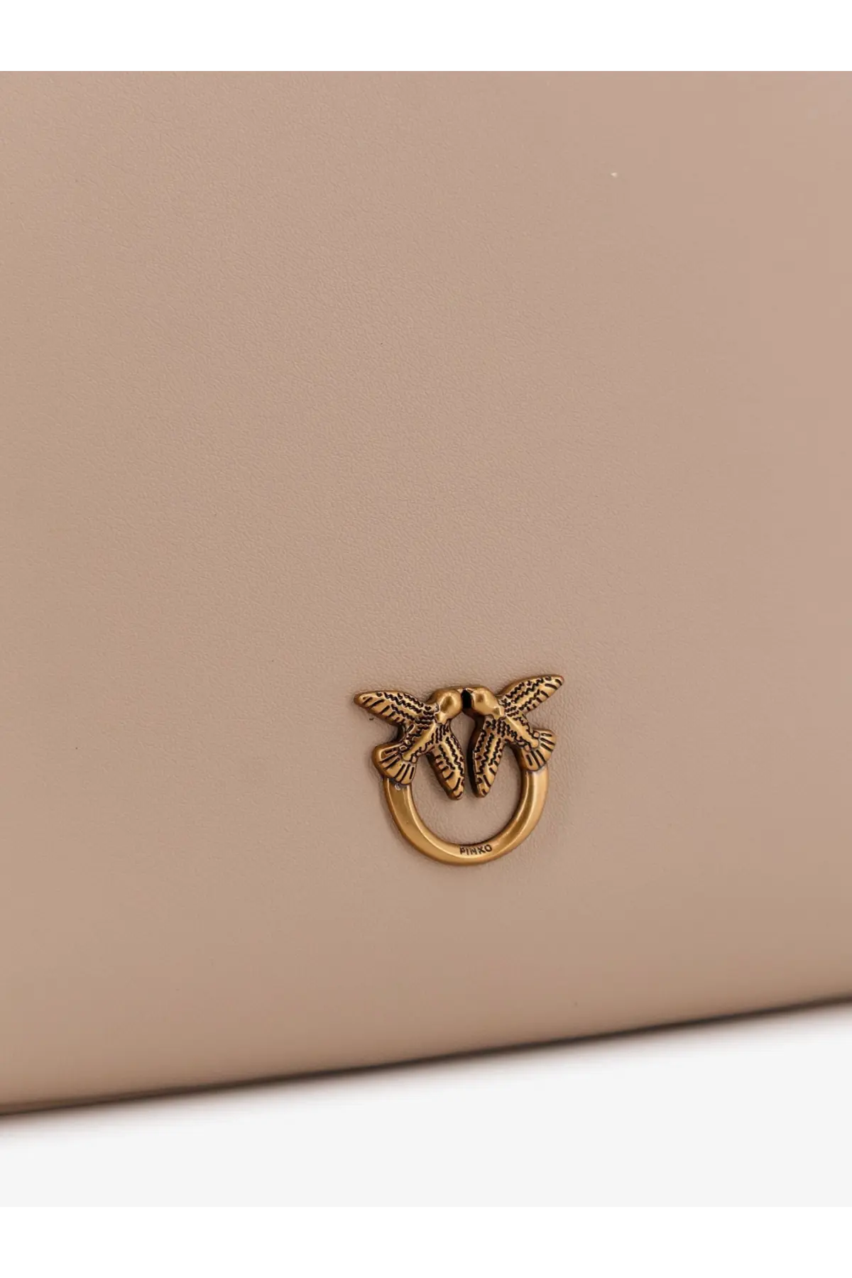 Gold-tone metal clasp with two detailed birds on beige pinko womens flat love leather shoulder bag