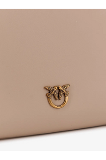 Gold-tone metal clasp with two detailed birds on beige pinko womens flat love leather shoulder bag