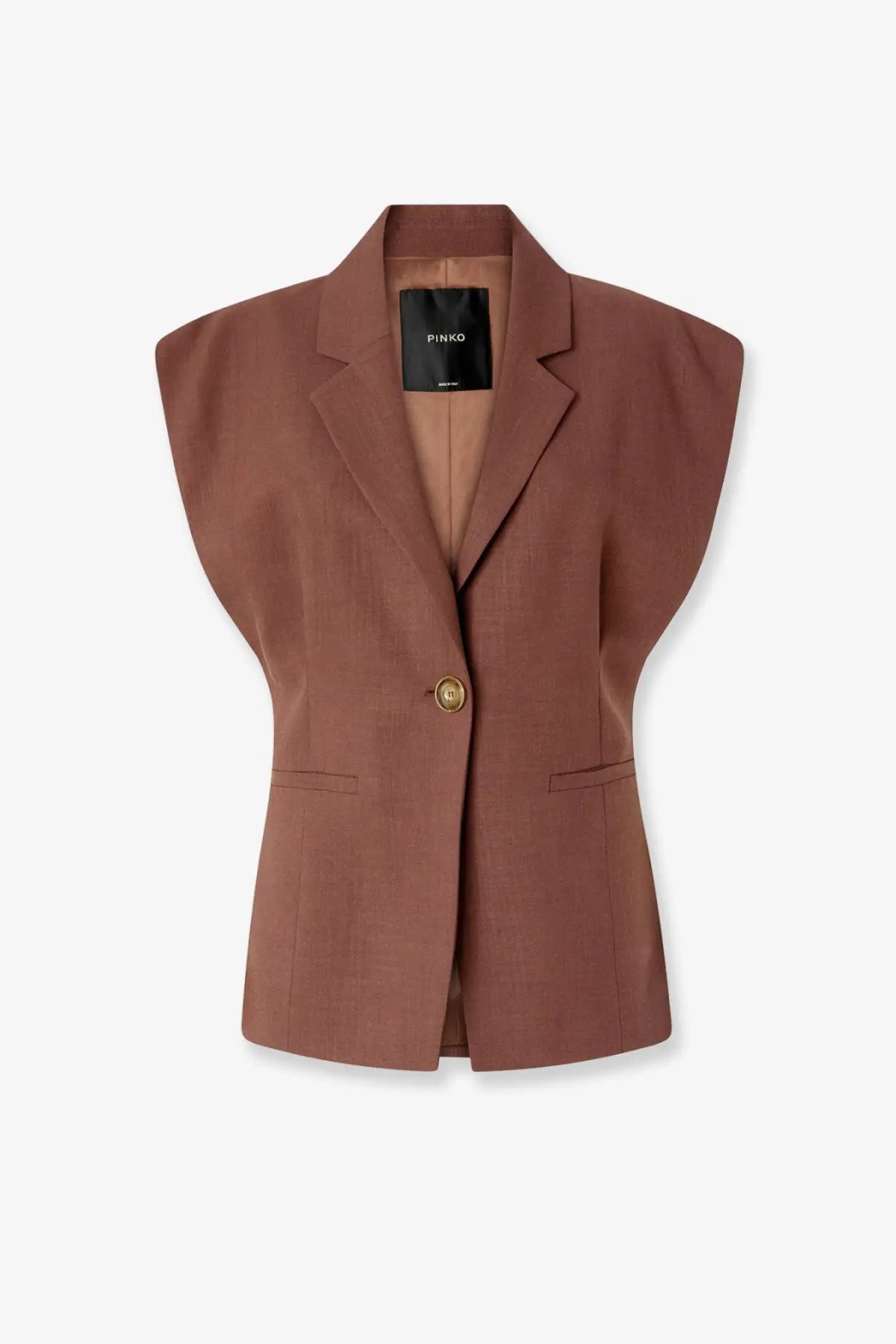 Pinko women’s floella sleeveless blazer in muted terracotta with gold hardware and clean tailored design