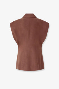Pinko women’s floella sleeveless blazer brown structured with notched collar and subtle vertical seam detailing