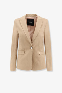 Beige pinko women’s freda blazer in linen and viscose with single button closure and two front flap pockets