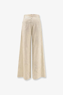 Pinko women’s ivy linen trousers beige with wide-leg, tailored fit and subtle floral pattern in linen material