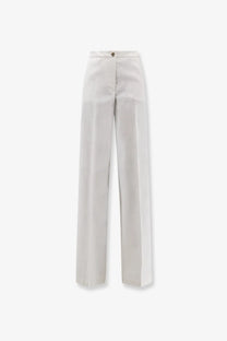 Cream-colored pinko women’s jacopone linen and viscose wide-leg trousers with sleek straight cut and subtle front pleats
