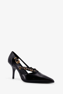 Pinko women’s lady leather pumps black black patent leather pump with gold-tone buckle and oval stud details
