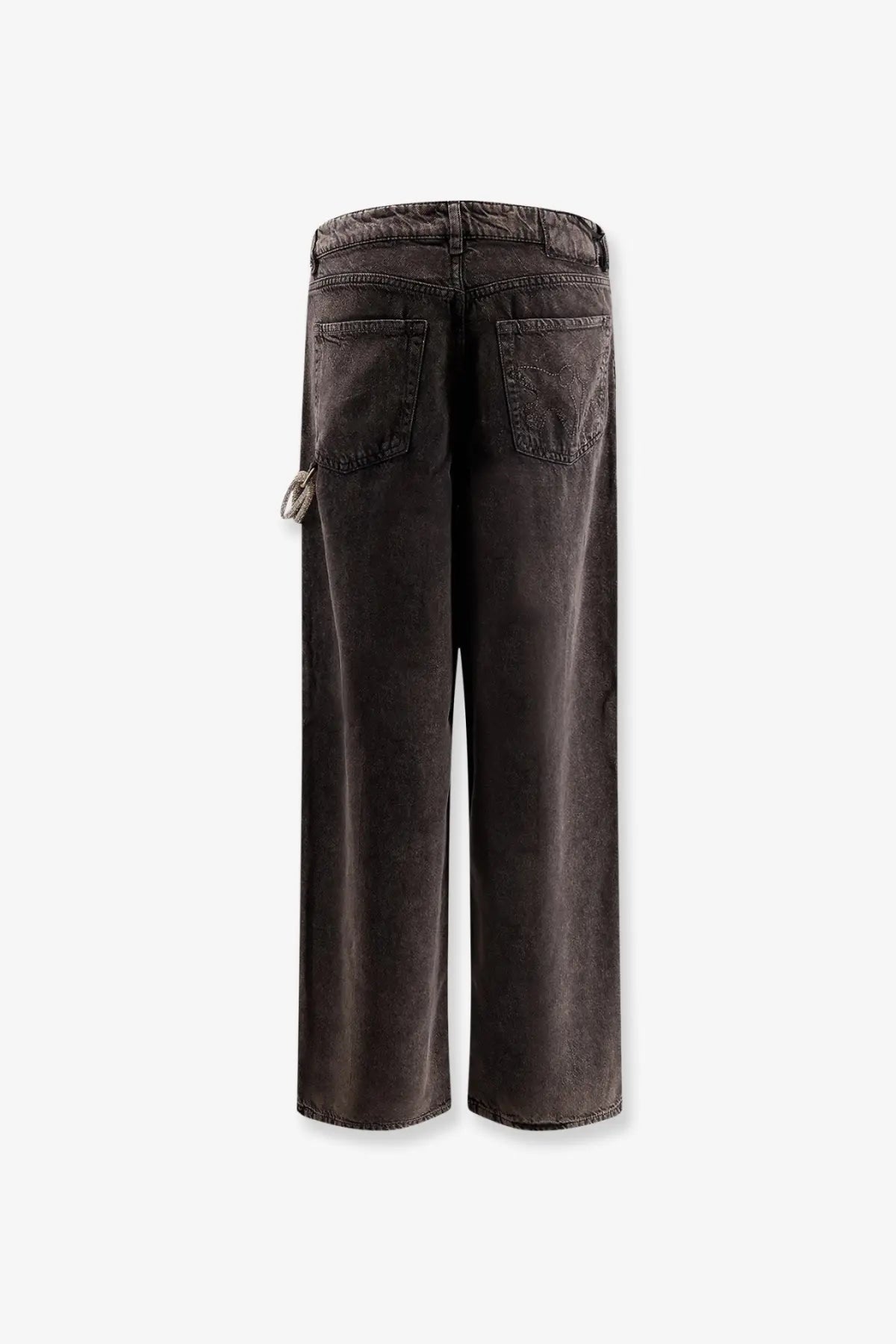 Pinko women’s Lauryn Bull denim jeans black featuring dark gray wide-leg denim with faded distressed texture