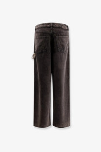 Pinko women’s Lauryn Bull denim jeans black featuring dark gray wide-leg denim with faded distressed texture