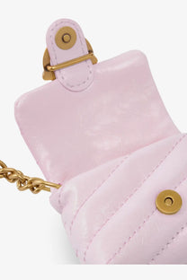 Pinko women’s leather Airpods case in pink with quilted design gold-tone hardware and chain strap