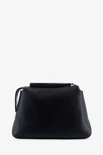 Pinko women’s black leather clutch with tassel top handle and gold-tone zipper for stylish beauty case use