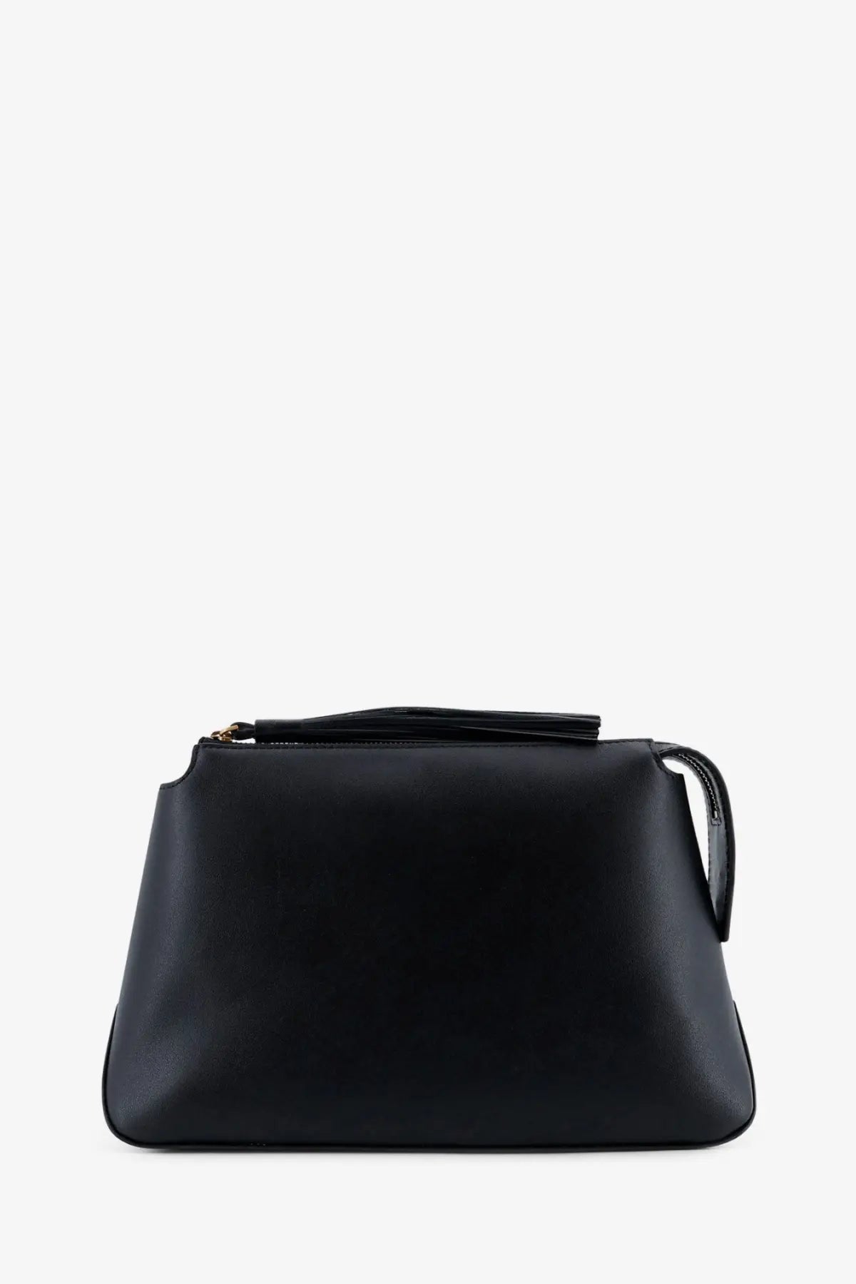 Black leather clutch with tassel zipper pull and short handle pinko women’s leather beauty case black