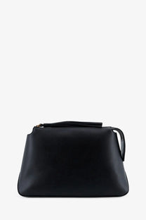 Black leather clutch with tassel zipper pull and short handle pinko women’s leather beauty case black