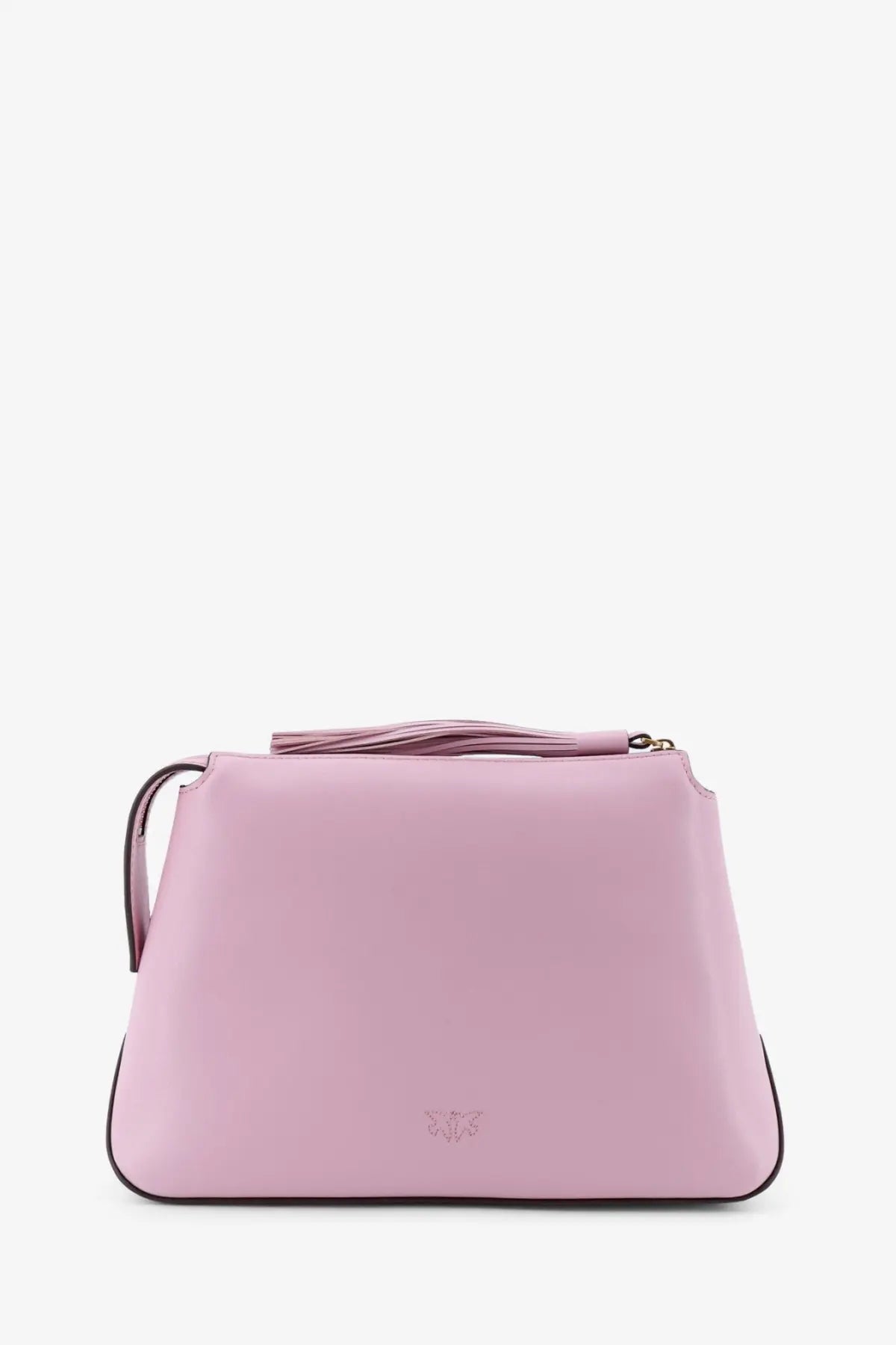 Pinko women’s leather beauty case in light pink with smooth leather finish and decorative tassel handle