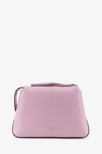 Pinko women’s leather beauty case in light pink with smooth leather finish and decorative tassel handle